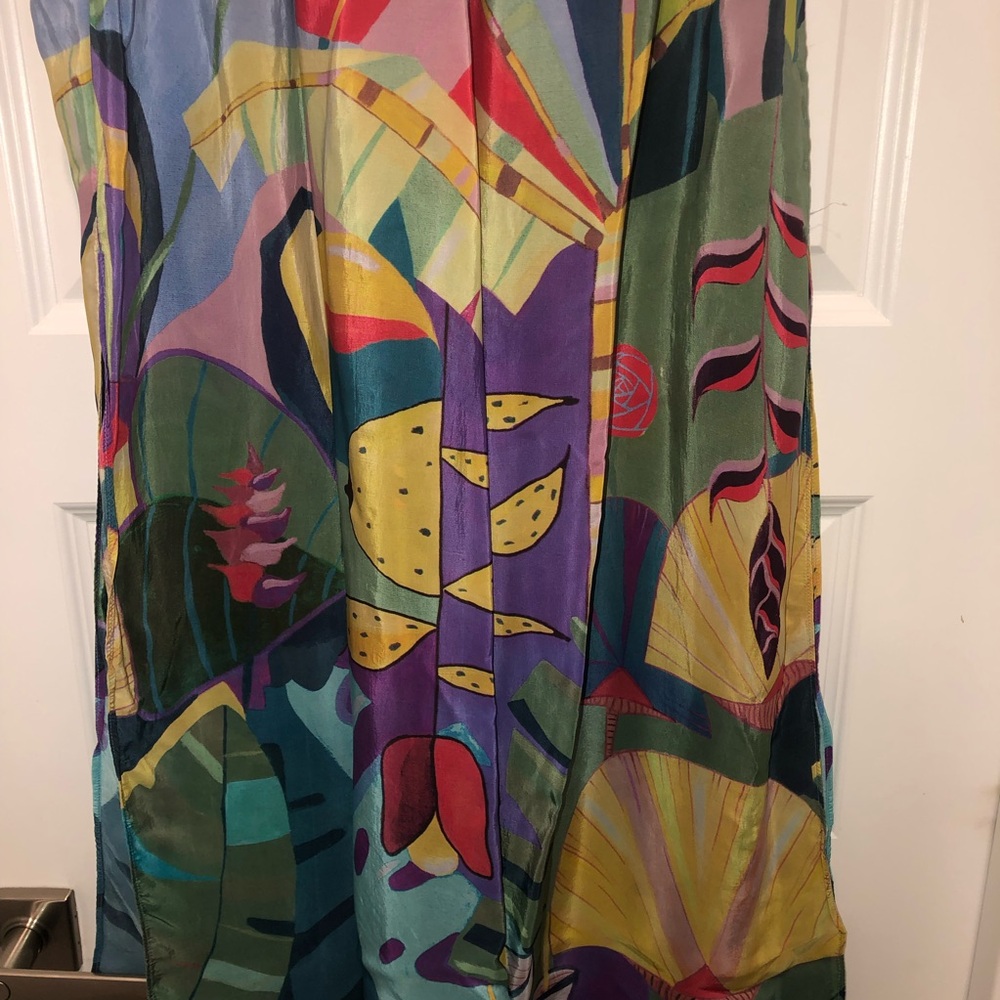 Farm Rio x Anthropologie Tropical Scenario Slit Wide Leg Pants sz L - Picture 7 of 9